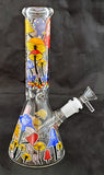 10" NICE QUALITY DECORATED GLASS WATER PIPE WITH ICE CATCHER. GGBUB-1