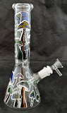 10" NICE QUALITY DECORATED GLASS WATER PIPE WITH ICE CATCHER. GGBUB-1