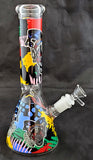 10" NICE QUALITY DECORATED GLASS WATER PIPE WITH ICE CATCHER. GGBUB-1