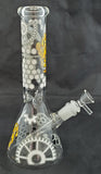 10" NICE QUALITY DECORATED GLASS WATER PIPE WITH ICE CATCHER. GGBUB-1