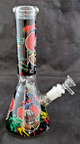10" NICE QUALITY DECORATED GLASS WATER PIPE WITH ICE CATCHER. GGBUB-1