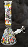 10" NICE QUALITY DECORATED GLASS WATER PIPE WITH ICE CATCHER. GGBUB-1