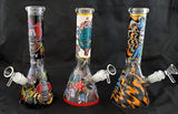 10" NICE QUALITY DECORATED GLASS WATER PIPE WITH ICE CATCHER. GGBUB-1
