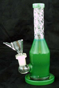 7" ECONOMICAL COLORED GLASS WATER PIPE WITH CLEAR TWISTED NECK. KL-17