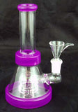 7" CLEAR GLASS PERCOLATED WATER PIPE WITH COLORED ACCENTS. KL-23