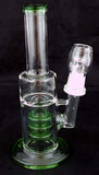 8" CLEAR GLASS PERCOLATED OIL WATER PIPE WITH COLORED ACCENTS. INCLUDES NAIL AND DOME. KL-24