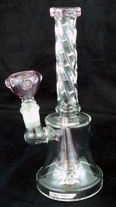9" ECONOMICAL CLEAR GLASS PERCOLATED WATER PIPE WITH TWISTED NECK. KL-27