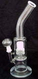 11" CLEAR GLASS PERCOLATED WATER PIPE WITH COLORED ACCENTS. KL-30