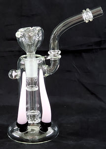 7" UNIQUE  CLEAR GLASS PERCOLATED WATER PIPE. COLORED ACCENTS. KLWP-14