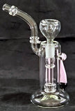 7" UNIQUE  CLEAR GLASS PERCOLATED WATER PIPE. COLORED ACCENTS. KLWP-14