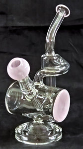 5.5" UNIQUE  CLEAR GLASS OIL RIG WATER PIPE. PINK COLORED ACCENTS. KLWP-20