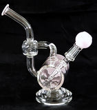 5.5" UNIQUE  CLEAR GLASS OIL RIG WATER PIPE. PINK COLORED ACCENTS. KLWP-20
