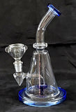 9" UNIQUE  CLEAR GLASS PERCOLATED WATER PIPE. WITH COLOR ACCENTS. KLWP-24