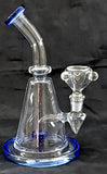 9" UNIQUE  CLEAR GLASS PERCOLATED WATER PIPE. WITH COLOR ACCENTS. KLWP-24