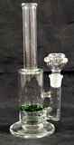 9.5" CLEAR GLASS PERCOLATED WATER PIPE. WITH GREEN VORTEX PERC. KLWP-25