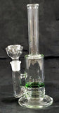 9.5" CLEAR GLASS PERCOLATED WATER PIPE. WITH GREEN VORTEX PERC. KLWP-25