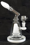 9" VERY UNIQUE  CLEAR GLASS PERCOLATED WATER PIPE. WITH COLOR ACCENTS. KLWP-26