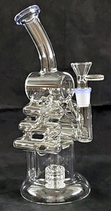 VERY UNIQUE 9.5" CLEAR GLASS PERCOLATED WATER PIPE.  KLWP-28