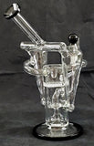 VERY UNIQUE 10" CLEAR GLASS PERCOLATED WATER PIPE.  COLORED ACCENTS. KLWP-29