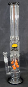 18" UNIQUE HEAVY CLEAR GLASS PERCOLATED WATER PIPE WITH COLORED ACCENTS. KLWP-2