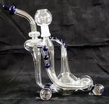 VERY UNIQUE 9" CLEAR GLASS PERCOLATED OIL RIG WATER PIPE.  COLORED ACCENTS. KLWP-30