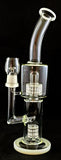13" UNIQUE CLEAR GLASS DOUBLE PERCOLATED OIL RIG WATER PIPE. KLWP-40