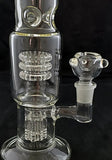 14" UNIQUE CLEAR GLASS DOUBLE PERCOLATED WATER PIPE WITH ICE CATCHER. KLWP-41