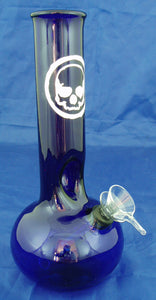 8"- 9" ECONOMICAL BLUE GLASS WATER PIPE WITH ICE CATCHER. DECORATIVE STICKER. ABUB-6