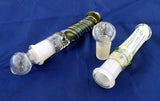 4" GLASS ON GLASS DECORATED CHILLUM/ONE HITTER. 2 PIECE. CLM-5