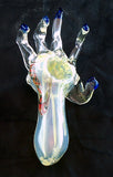 "STICK IT TO EM" BEAUTIFUL 6" GLASS FINGER SMOKING PIPE. PV-3