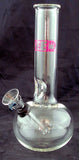 8" ECONOMICAL CLEAR GLASS WATER PIPE WITH ICE CATCHER. DECORATIVE STICKER. ABUB-7