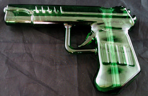 8" HAND HELD COLORED GLASS GUN BUBBLER. GBUB-GUN