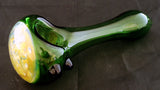 4.5” HONEYCOMB DECORATED GREEN GLASS HAND PIPE. GPC-33