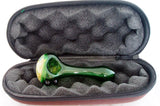 4.5” HONEYCOMB DECORATED GREEN GLASS HAND PIPE. GPC-33