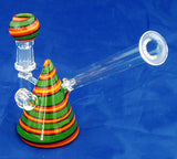 4" HIGH QUALITY DECORATED RASTA COLORED GLASS ON GLASS OIL WATERPIPE . 10mm GLASS NAIL AND DOME.  ON SALE.  KL-01