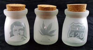 3" FROSTED GLASS NUG JAR WITH ETCHED DESIGN. NUG-3A